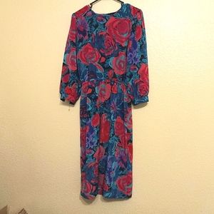 Luci Fellini Vintage 1980s Blue Floral Secretary Dress